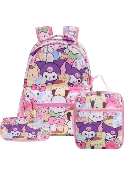 Blingbling1 Ilkokul Okul Çantası Karikatür Sırt Çantası Öğle Yemeği Çantası Taşınabilir Kalem Çantası Üç Parçalı Set (Yurt Dışından)