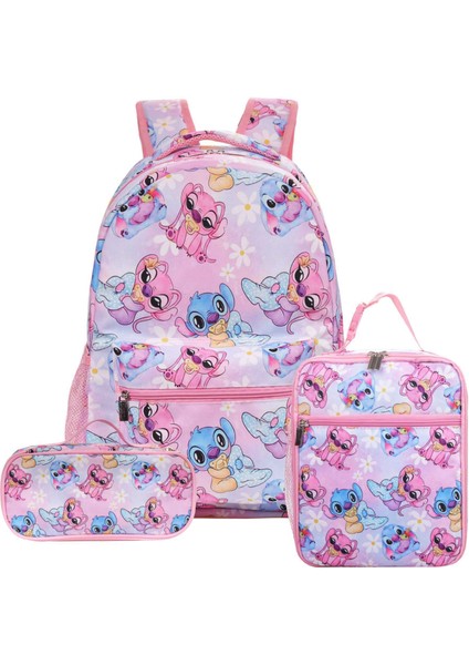 Blingbling1 Ilkokul Okul Çantası Karikatür Sırt Çantası Öğle Yemeği Çantası Taşınabilir Kalem Çantası Üç Parçalı Set (Yurt Dışından)