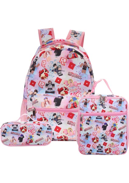 Blingbling1 Ilkokul Okul Çantası Karikatür Sırt Çantası Öğle Yemeği Çantası Taşınabilir Kalem Çantası Üç Parçalı Set (Yurt Dışından)