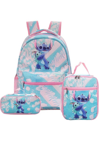 Blingbling1 Ilkokul Okul Çantası Karikatür Sırt Çantası Öğle Yemeği Çantası Taşınabilir Kalem Çantası Üç Parçalı Set (Yurt Dışından)