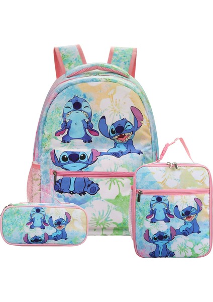 Blingbling1 Ilkokul Okul Çantası Karikatür Sırt Çantası Öğle Yemeği Çantası Taşınabilir Kalem Çantası Üç Parçalı Set (Yurt Dışından)
