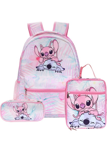 Blingbling1 Ilkokul Okul Çantası Karikatür Sırt Çantası Öğle Yemeği Çantası Taşınabilir Kalem Çantası Üç Parçalı Set (Yurt Dışından)