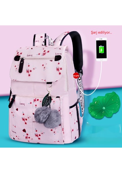 Blingbling1 Kız Hafif Sırt Çantası Büyük Kapasiteli Ortaokul ve Liseler Okul Çantası USB Şarj Portu ile (Yurt Dışından)