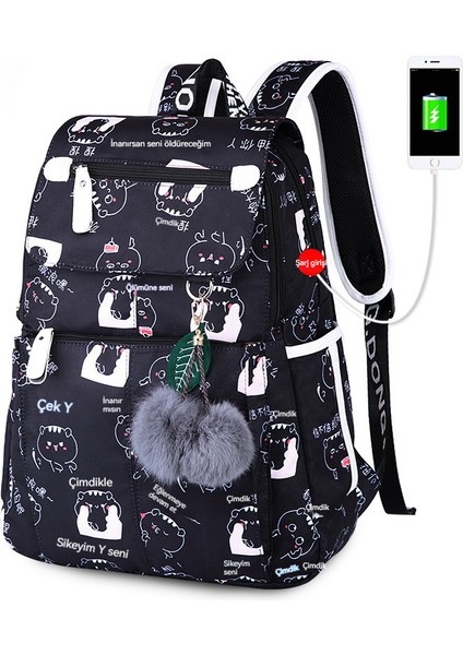 Blingbling1 Kız Hafif Sırt Çantası Büyük Kapasiteli Ortaokul ve Liseler Okul Çantası USB Şarj Portu ile (Yurt Dışından)