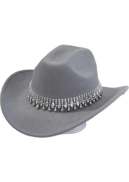 Kadınlar Için Glitter Rhinestones Kovboy Şapkaları Geniş Kenar Bling Elmas Bandı ile Batı Kovkız Şapkası (Yurt Dışından)
