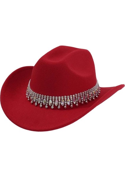 Kadınlar Için Glitter Rhinestones Kovboy Şapkaları Geniş Kenar Bling Elmas Bandı ile Batı Kovkız Şapkası (Yurt Dışından)