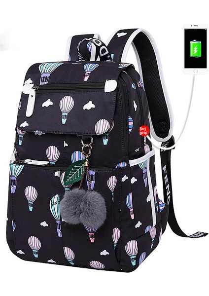 Blingbling1 Kız Hafif Sırt Çantası Büyük Kapasiteli Ortaokul ve Liseler Okul Çantası USB Şarj Portu ile (Yurt Dışından)