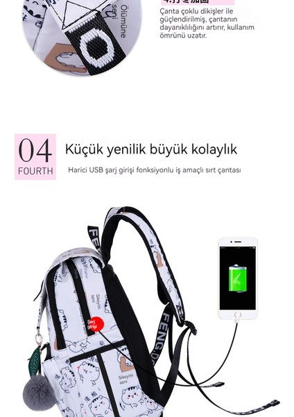 Blingbling1 Kız Hafif Sırt Çantası Büyük Kapasiteli Ortaokul ve Liseler Okul Çantası USB Şarj Portu ile (Yurt Dışından) fiyatları