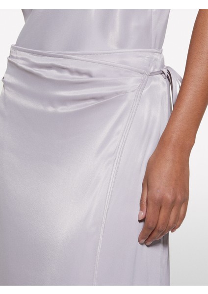 %100 Viskoz Saten Midi Etek Kadın Gri Etek - 325P42BZL002R fiyatları