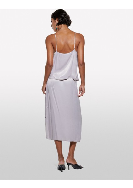 %100 Viskoz Saten Midi Etek Kadın Gri Etek - 325P42BZL002R indirimleri