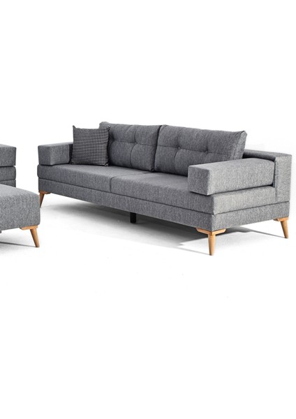 Zeri Modüler Yataklı Koltuk Takımı & 2 Adet Üçlü Kanepe & Puflu Köşe Takımı (3+3) - Koyu Gri - 106