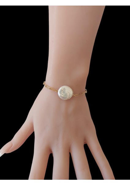 Doğal Barok Inci, Ataç Form Çelik Zincirli Bileklik