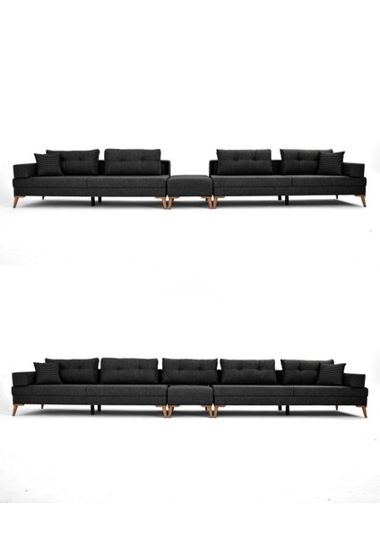 Zeri Modüler Yataklı Koltuk Takımı & 2 Adet Üçlü Kanepe & Puflu Köşe Takımı (3+3) - Antrasit - 110