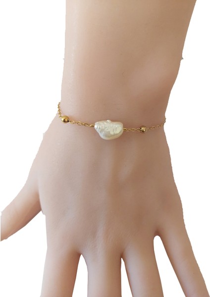 Doğal Barok Inci, Dorika Çelik Zincirli Bileklik