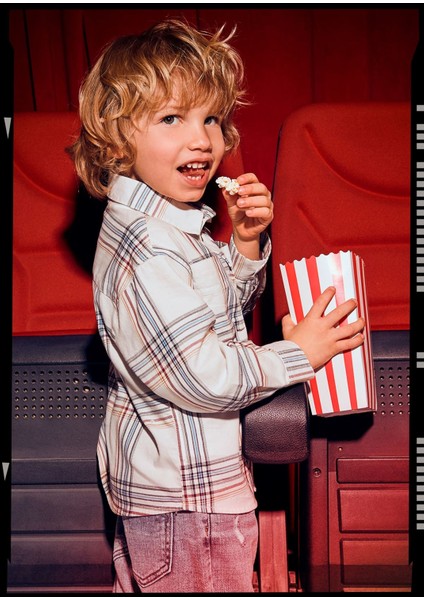 Erkek Çocuk Ekose Kışlık Gömlek 4128 Bej