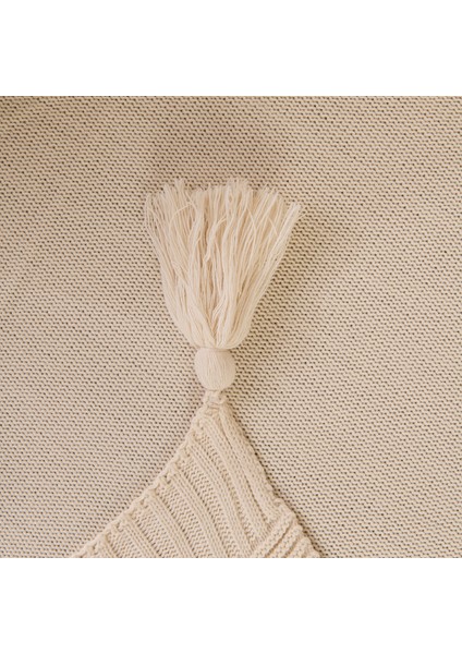 Soft Püsküllü Triko Koltuk Şalı - Ekru - 120X160 cm fırsatları