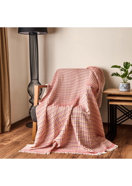 Soft Waffle Koltuk Şalı - Ekru / Bordo - 120X170 cm