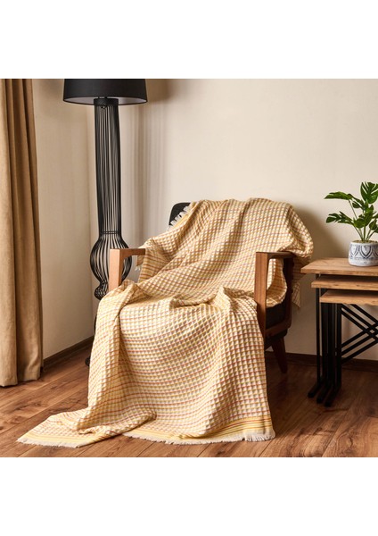 Soft Waffle Koltuk Şalı - Ekru / Sarı - 120X170 cm