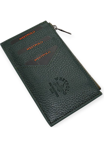 Hakiki Deri Fermuarlı Unisex Kartlık - Yeşil fiyatları