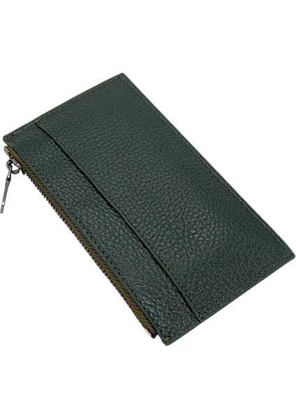 Hakiki Deri Fermuarlı Unisex Kartlık - Yeşil modelleri