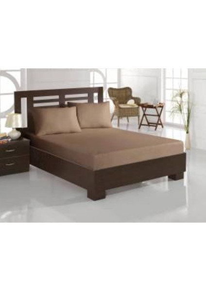 Penye Çift Kişilik Lastikli Çarşaf Cappucino