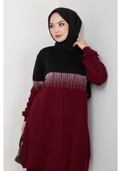 Iki Renkli Simli Triko Tunik