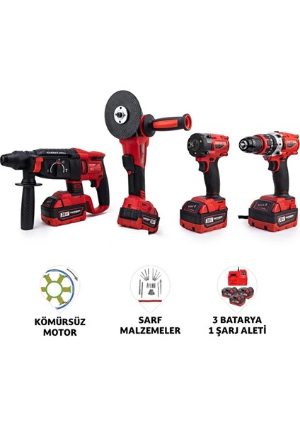 Dörtlü Matkap Set (13MM Çelik Mandren 600 Nm Somun Sıkma Ş.spral Ş.hilti)