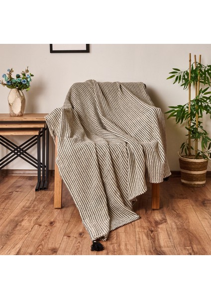 Soft Shiny Koltuk Şalı - Bej / Siyah - 130X170 cm