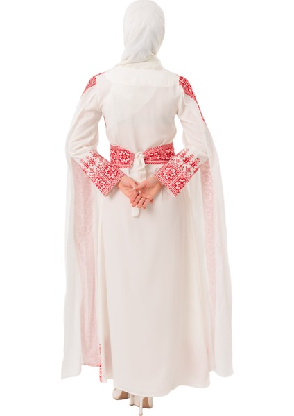 Eğimli Omuz Uzun ve Açık Kollu Filistin Nakışlı Elbise M-3xl C100050 fırsatları