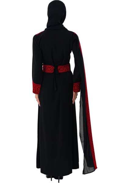 Eğimli Omuz Uzun ve Açık Kollu Filistin Nakışlı Elbise M-3xl C100050 fırsatları