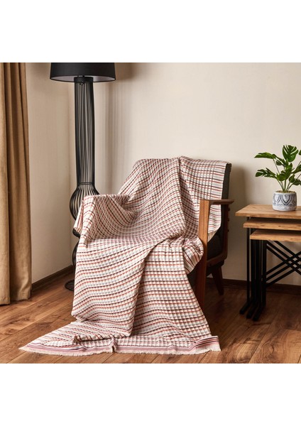 Soft Waffle Koltuk Şalı - Ekru / Kiremit - 120X170 cm