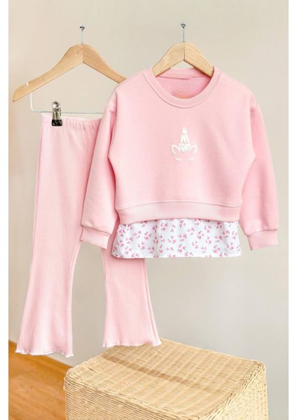 Uncrn Baskılı Kız Çocuk 2 li takım - Pembe