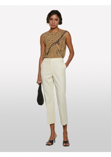 Streç Pamuklu Normal Bel Straight Fit Pantolon Kadın Şampanya Pantolon - 325P4ENMLE02X fiyatları