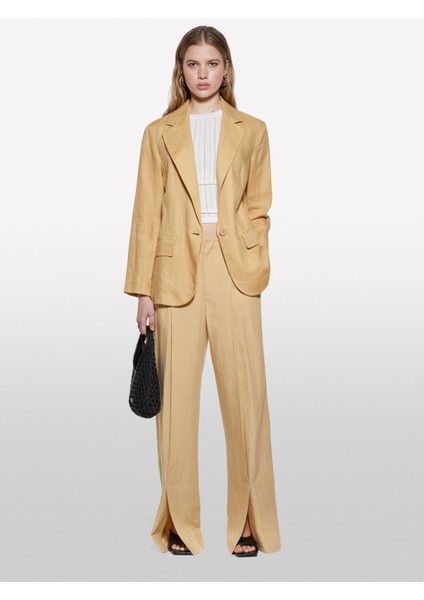 Keten Karışımlı Pile Detaylı Palazzo Pantolon Kadın Sarı Pantolon - 325P4HZELF06S