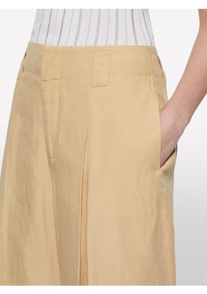 Keten Karışımlı Pile Detaylı Palazzo Pantolon Kadın Sarı Pantolon - 325P4HZELF06S modelleri