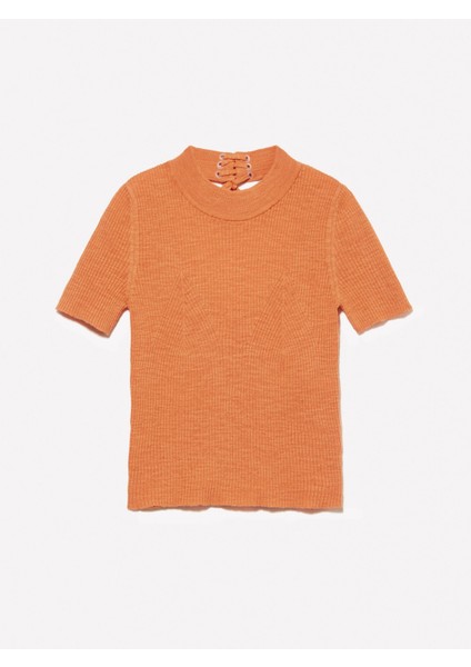 Keten Karışımlı Slim Fit Kısa Kollu Kazak Kadın Turuncu Kazak - 325P105GM106G indirimleri