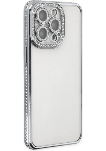 iPhone 13 Pro Kılıf Joke Taşlı Silikon - Gümüş