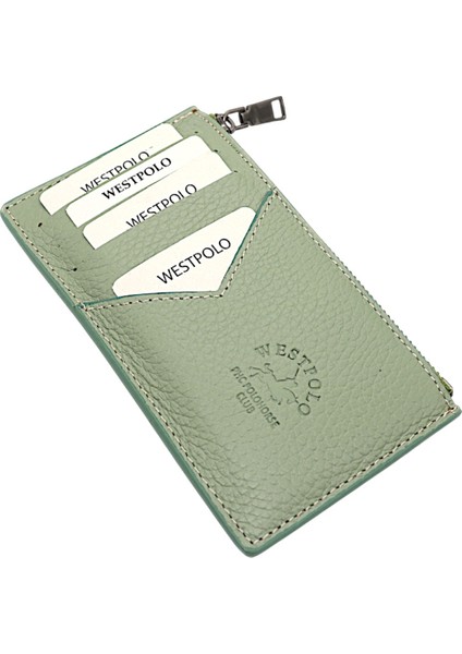 Hakiki Deri Fermuarlı Unisex Kartlık - Mint Yeşili fiyatları
