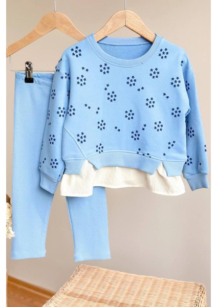 Yıldız Baskılı Kız Çocuk 2 Li takım - Mavi