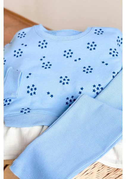 Yıldız Baskılı Kız Çocuk 2 Li takım - Mavi modelleri