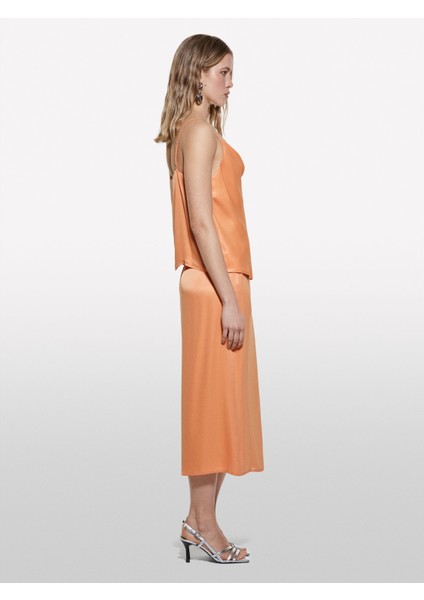 %100 Viskoz Saten Midi Etek Kadın Turuncu Etek - 325P42BZL002R fırsatları