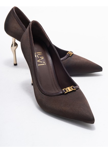 Mılos Kahverengi Saten Tokalı Kadın Topuklu Ayakkabı