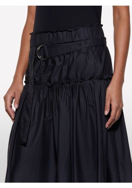 %100 Pamuk Beli Lastikli Kemerli Pileli Uzun Etek Kadın Siyah Etek - 325P4XUCL002Q fiyatları