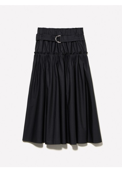 %100 Pamuk Beli Lastikli Kemerli Pileli Uzun Etek Kadın Siyah Etek - 325P4XUCL002Q fırsatları