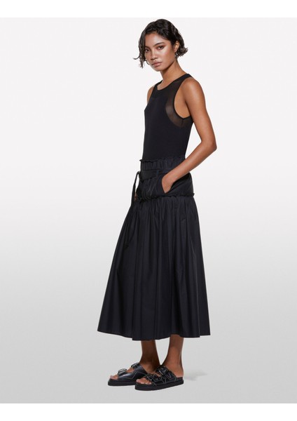 %100 Pamuk Beli Lastikli Kemerli Pileli Uzun Etek Kadın Siyah Etek - 325P4XUCL002Q indirimleri