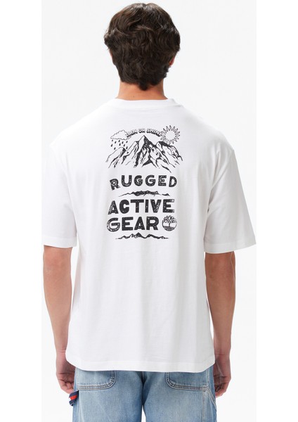 Rugged Mountaın" Back Graphıc Erkek Beyaz T-Shirt.- fiyatları