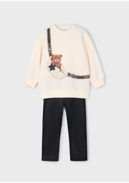 Kız Çocuk Oyuncak Ayı Tayt ve Sweatshirt 2 Li Takım 4727 Siyah modelleri