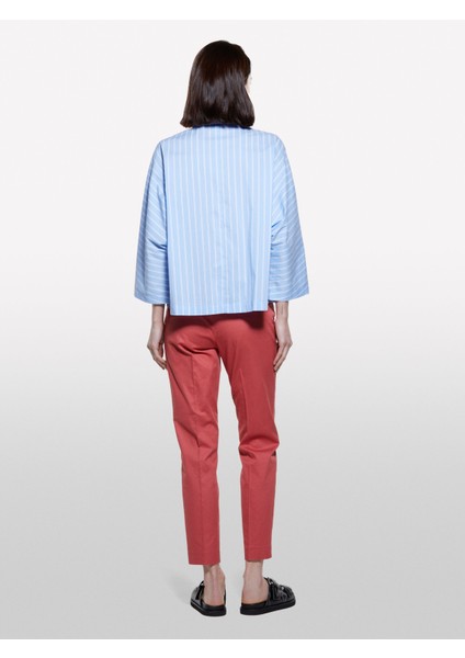 Pamuk Karışımlı Çizgili Kol Katlamalı Oversize Poplin Gömlek Kadın Renkli Gömlek - 325P57ZBLQ09C