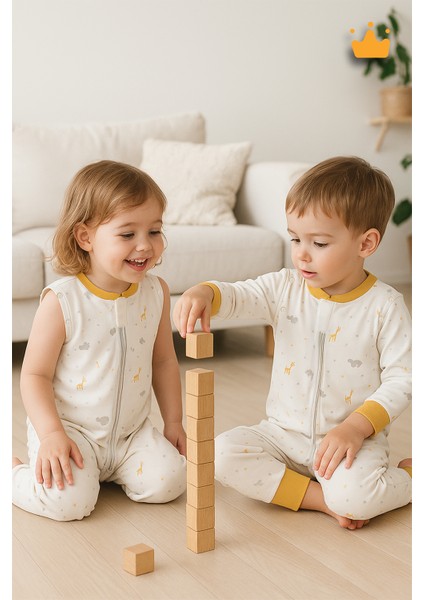 0-3 Yaş 1 Tog %100 Pamuk Çift Kat Penye Çıkarılabilir Kollu Kız Erkek Çocuk Uyku Tulumu 11909