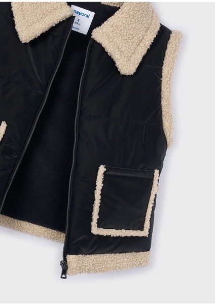 Kız Çocuk Kontrast Tüylü Koyun Derisi Yelek 4313 Siyah fırsatları